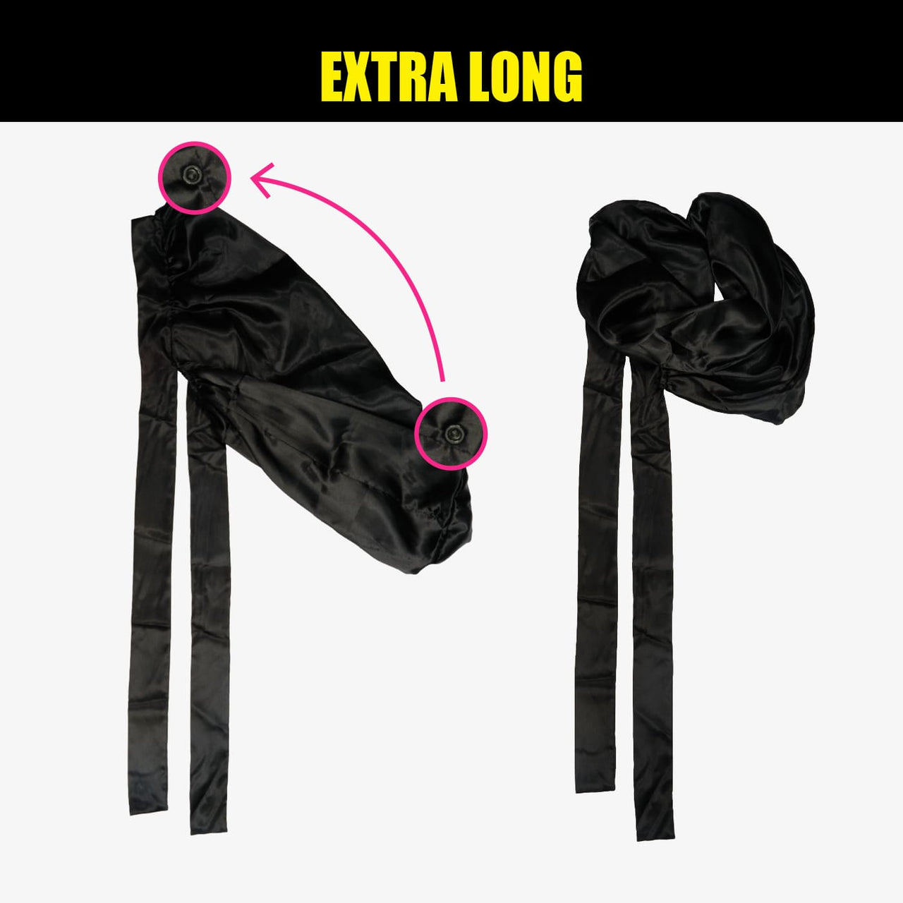 EBIN Wonder Tie-Up Bonnet Extra Long - Black
