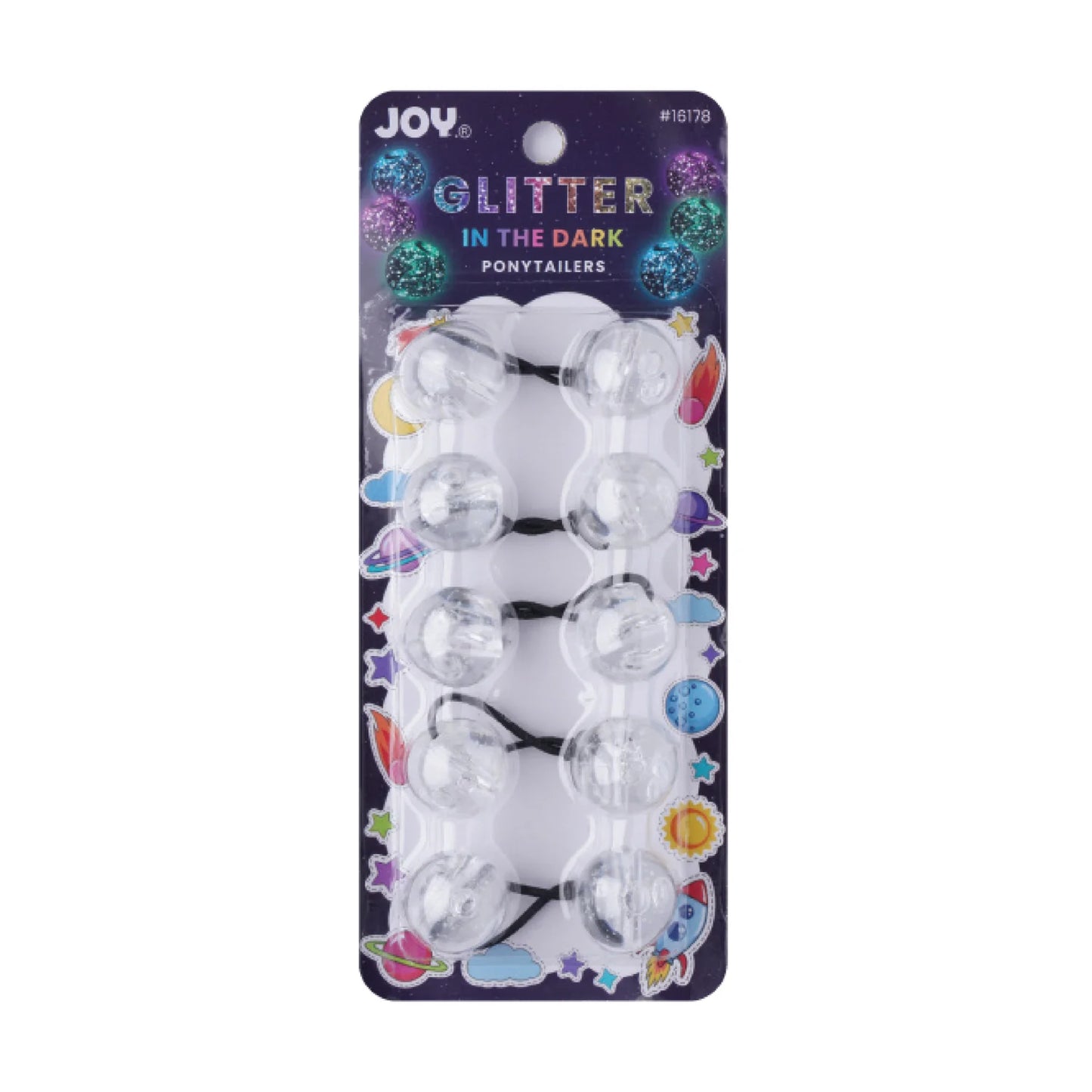 Joy Twin Beads Ponytailer 25mm 5ct Glitter Glow - Clear