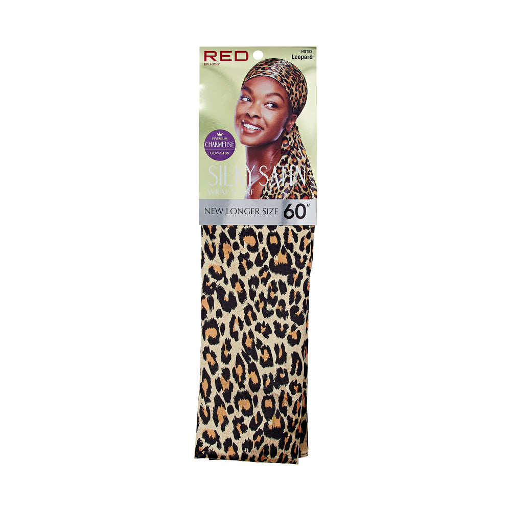 RED Woven Silky Satin Wrap Scarf - Leopard
