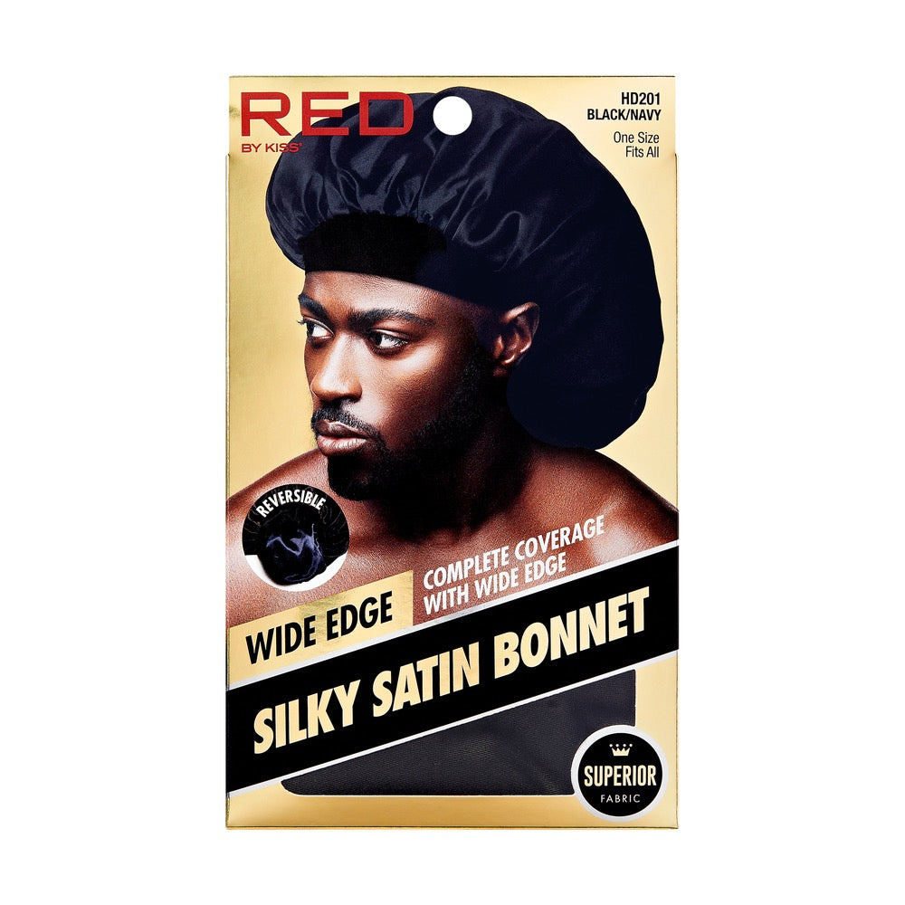 Red Mens Silky Satin Wide Edge Bonnet Blac