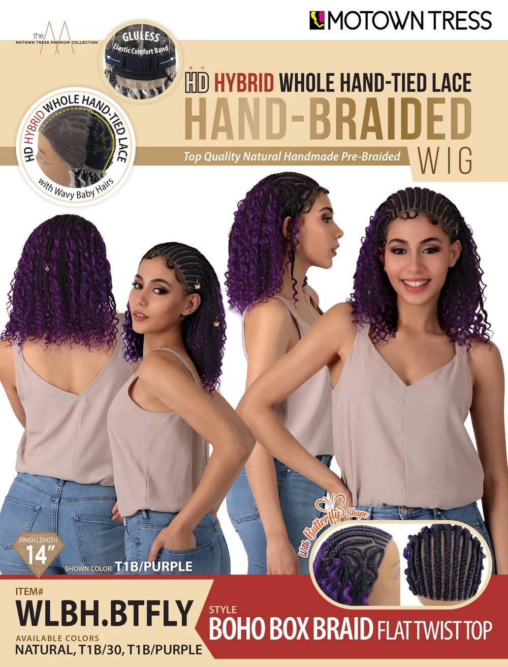Motown Tress Butterfly Boho 14” Whole Lace Hybrid Braid Wig