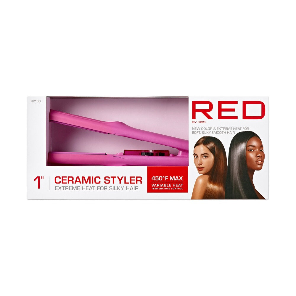Red 1" Color Ceramic Flat Iron - Pink