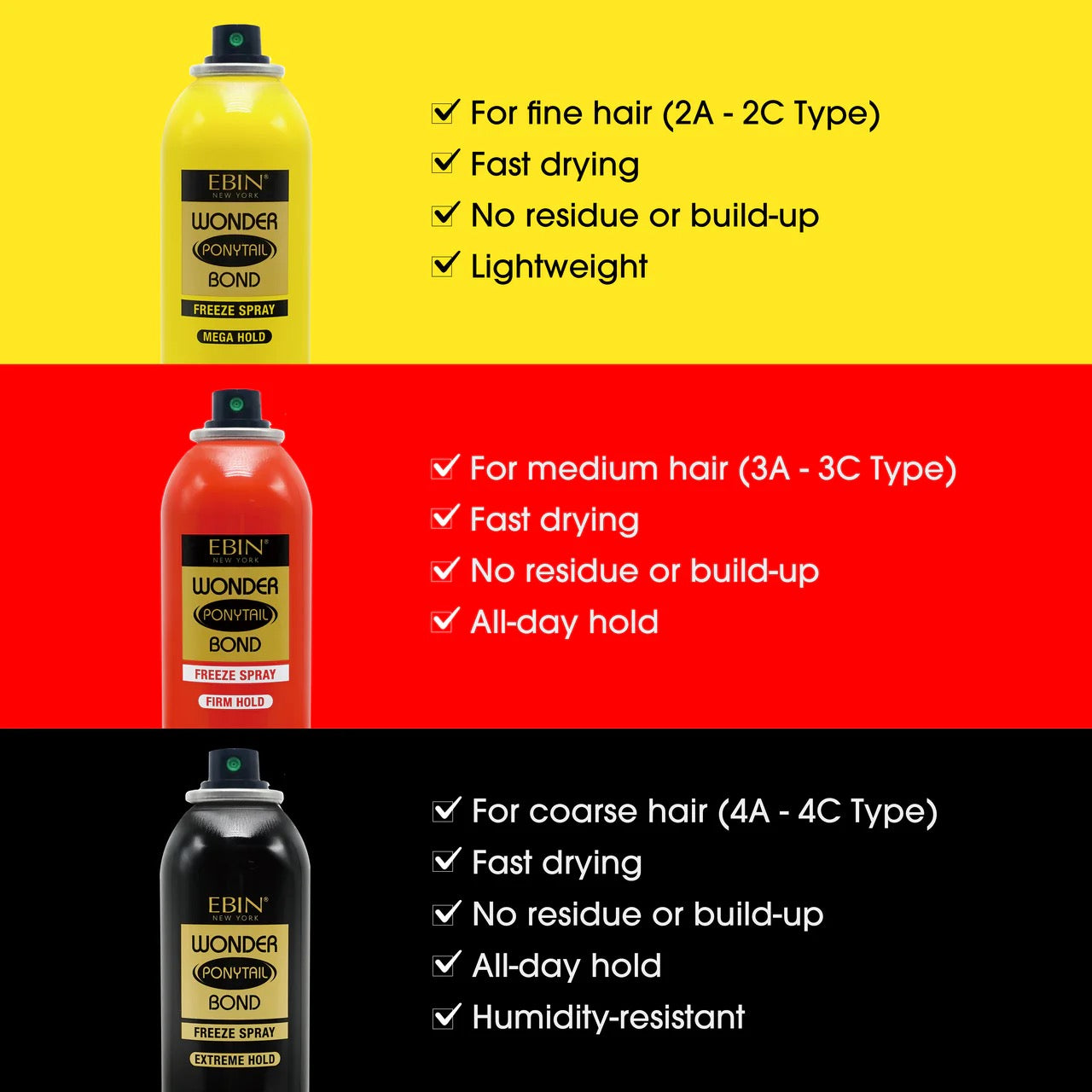 EBIN Wonder Ponytail Bond Freeze Spray - Firm Hold 2.7 oz