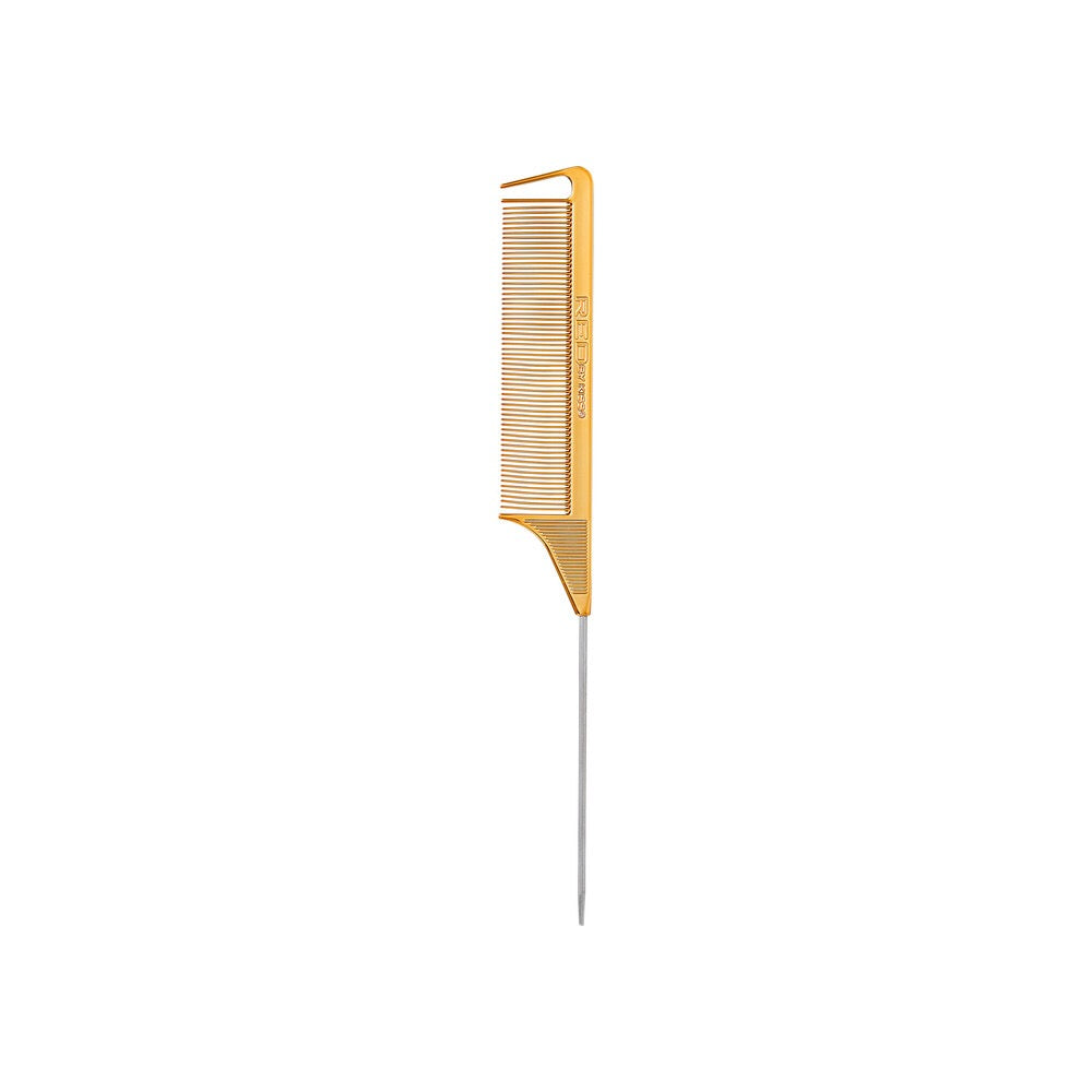 Red Parting Pin Tail Comb Gold Chrome
