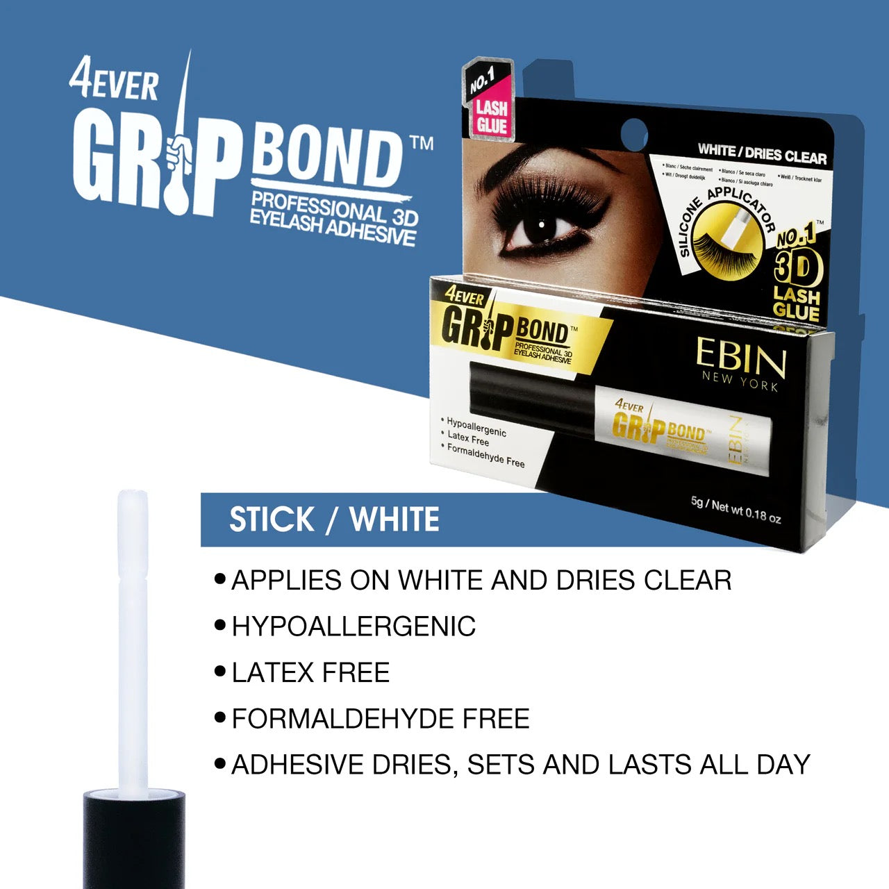 EBIN Eyelash Glue Grip Bond White Stick Silicon Applicator