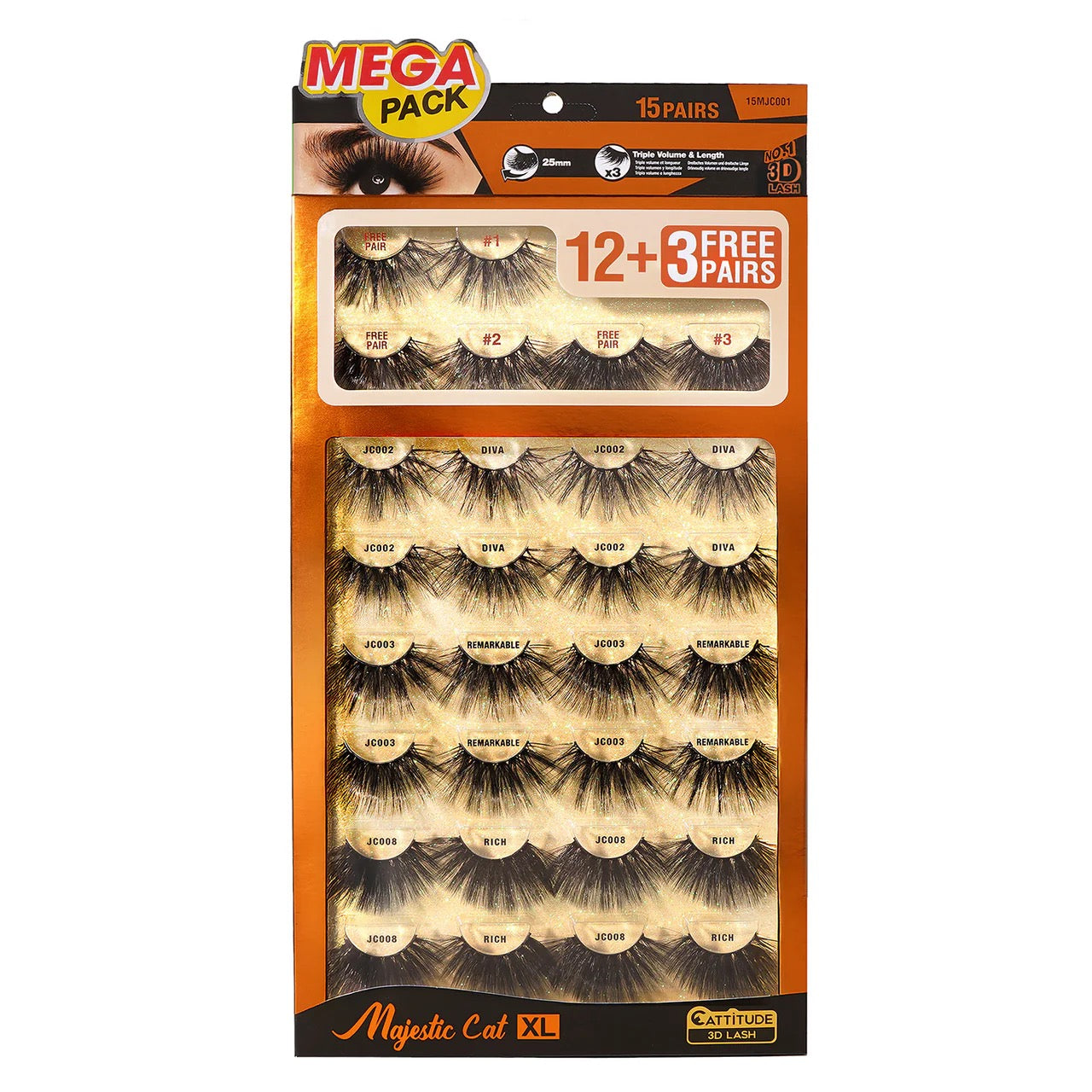 EBIN 15 Pairs Mega Lash Majestic Cat