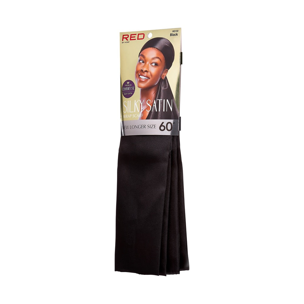 RED Woven Silky Satin Wrap Scarf - Black