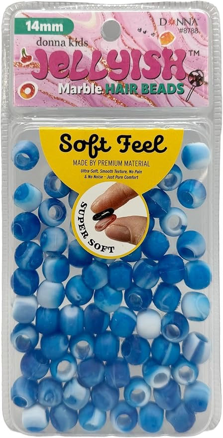 Donna Jellyish Silicone Hair Beads Marble Blue 14mm