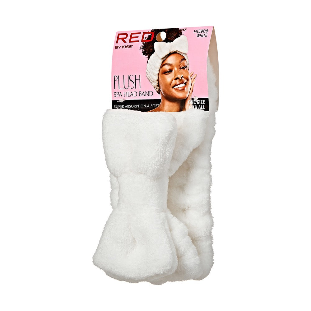 RED Plush Spa Headband White