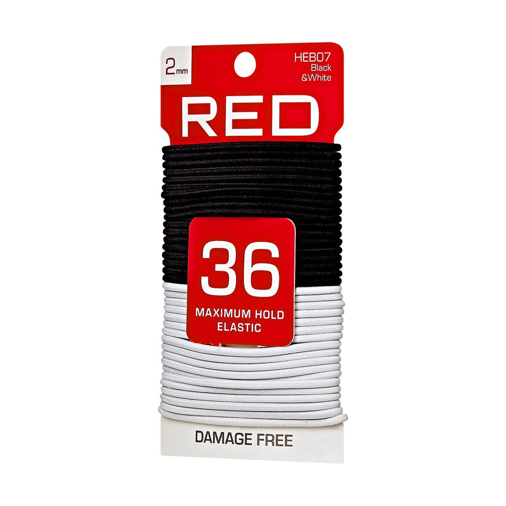 Red Elastic Band Hair Tie 2mm Black and White 36 count