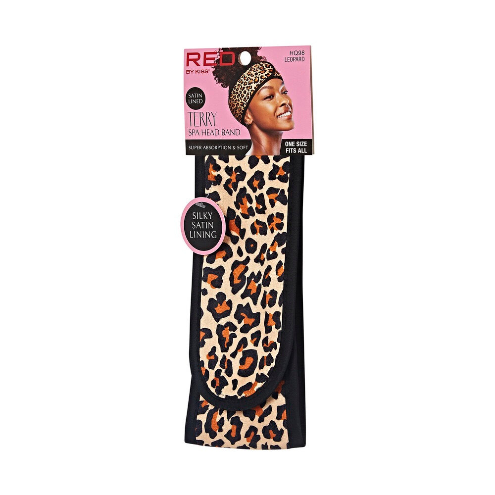 RED Velcro Spa Headband Leopard