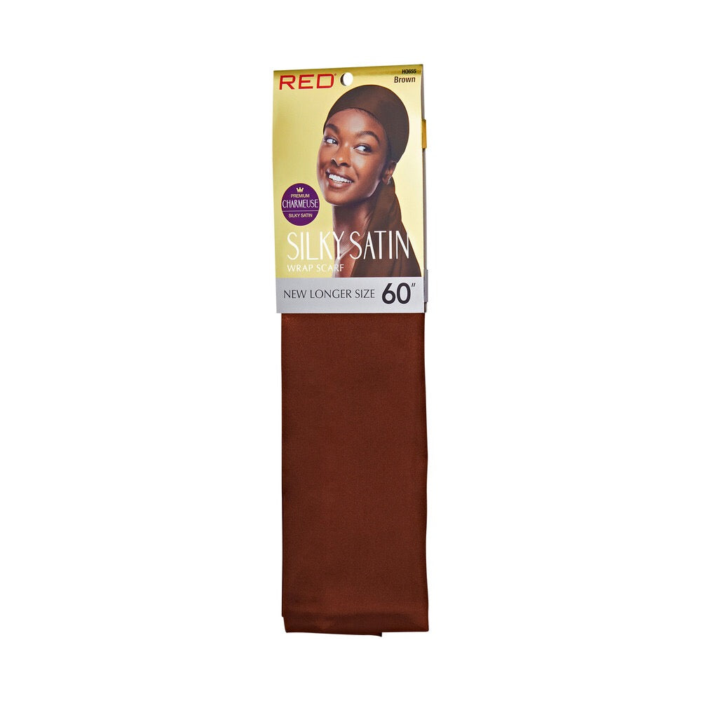 RED Woven Silky Satin Wrap Scarf - Brown