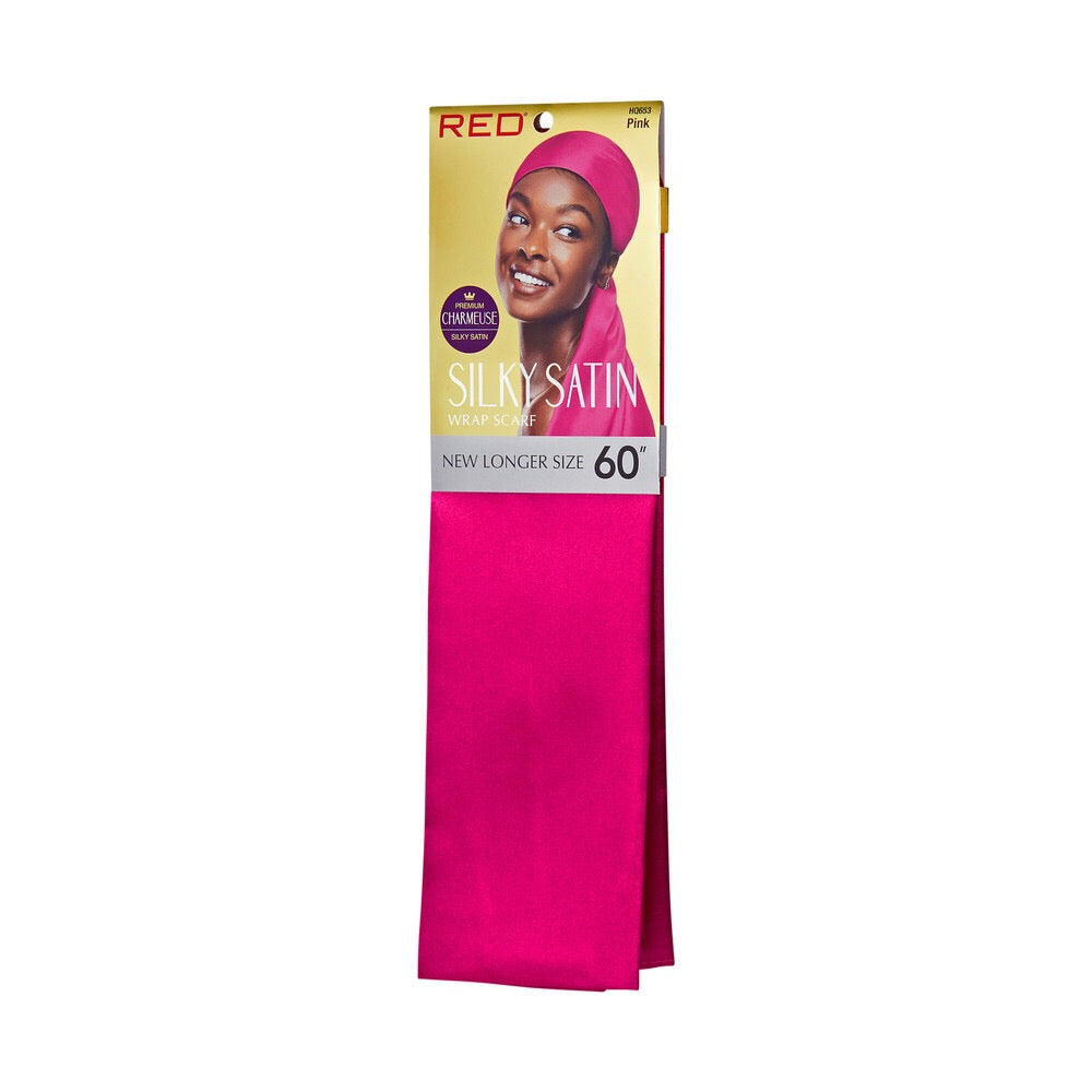 RED Woven Silky Satin Wrap Scarf - Pink