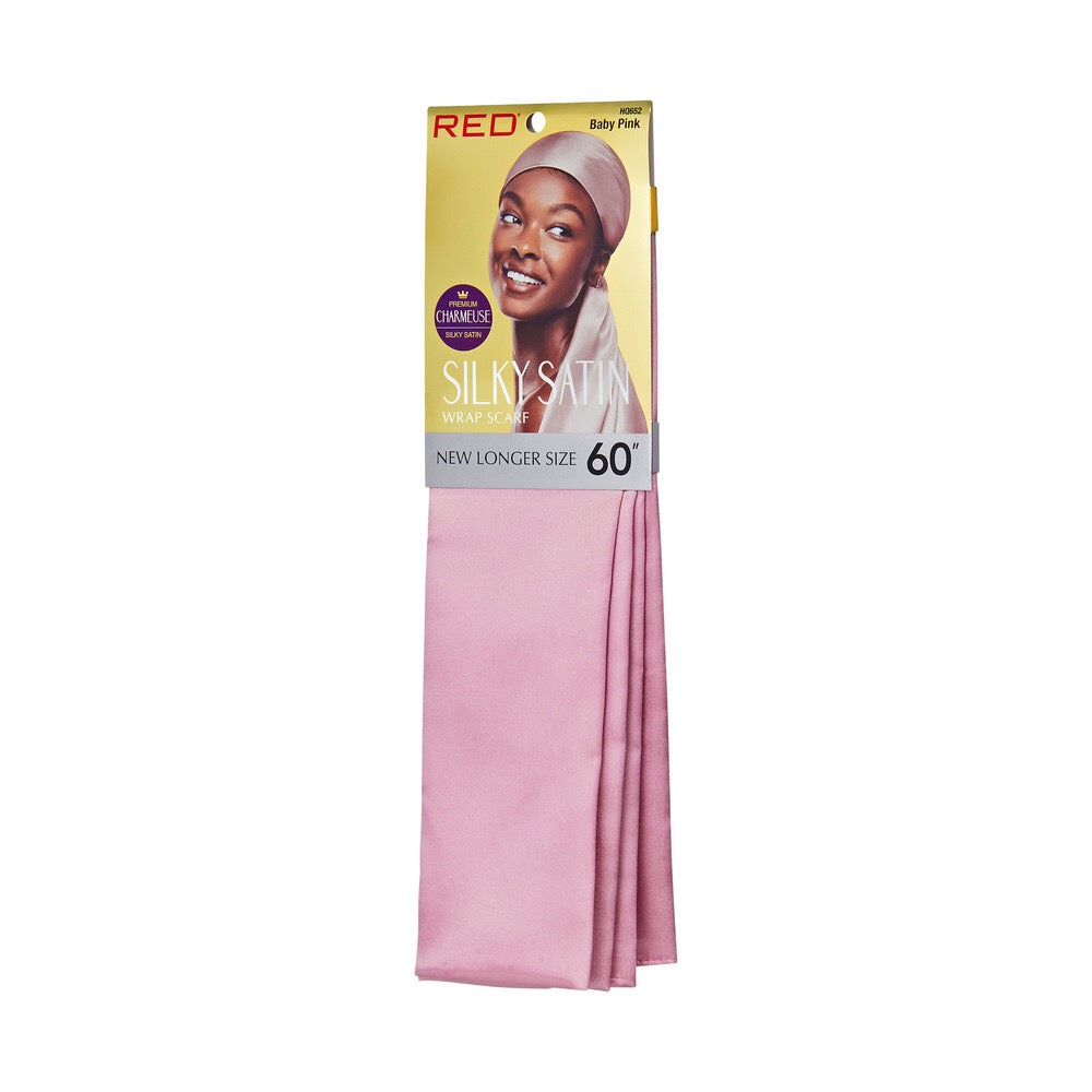 RED Woven Silky Satin Wrap Scarf - Baby Pink