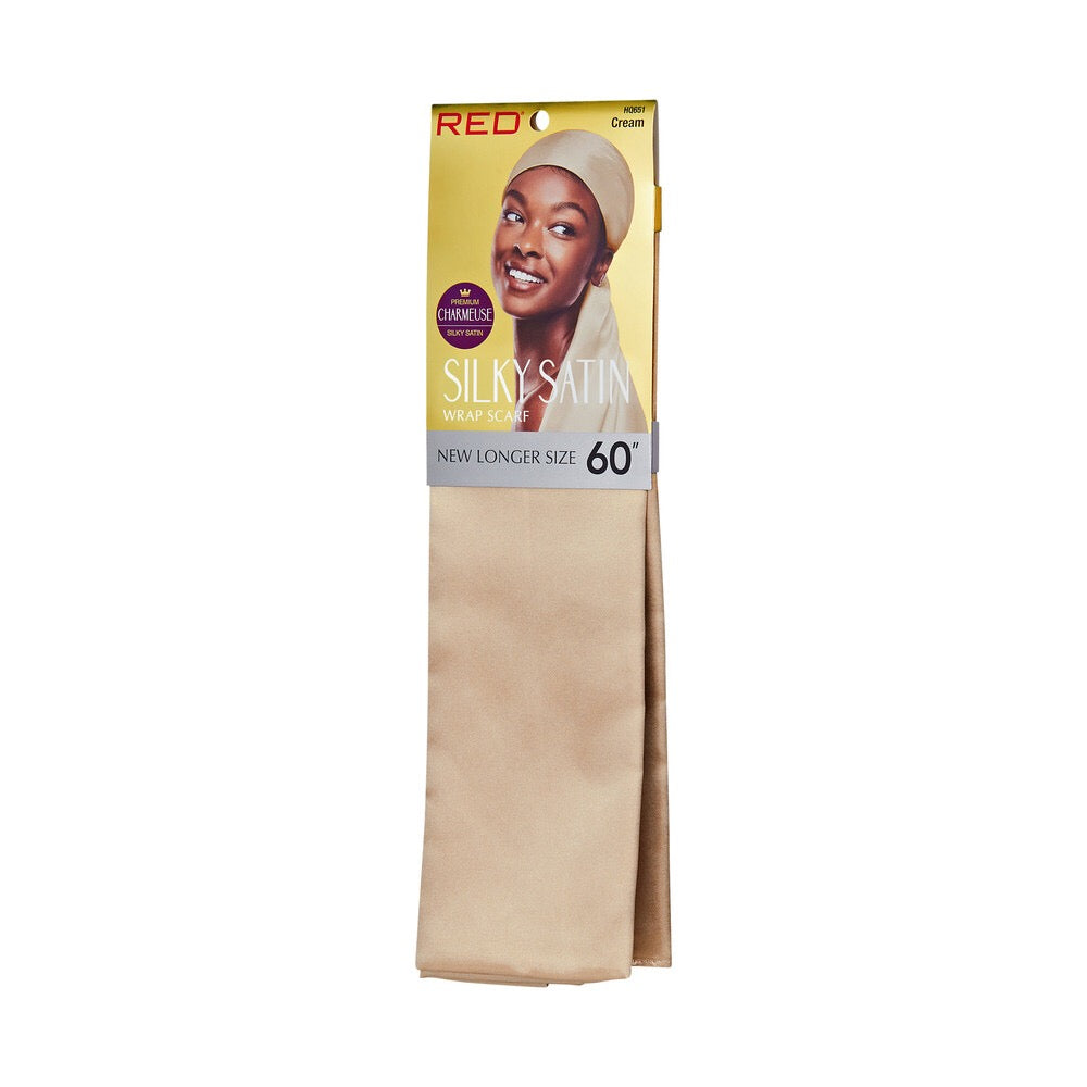 RED Woven Silky Satin Wrap Scarf - Cream