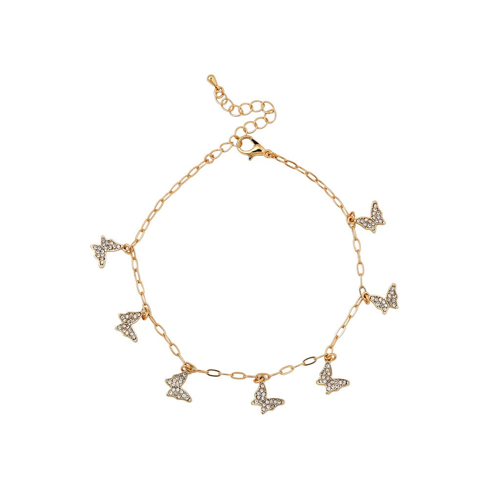 RED Glam Fashion Anklet - Stone Butterfly