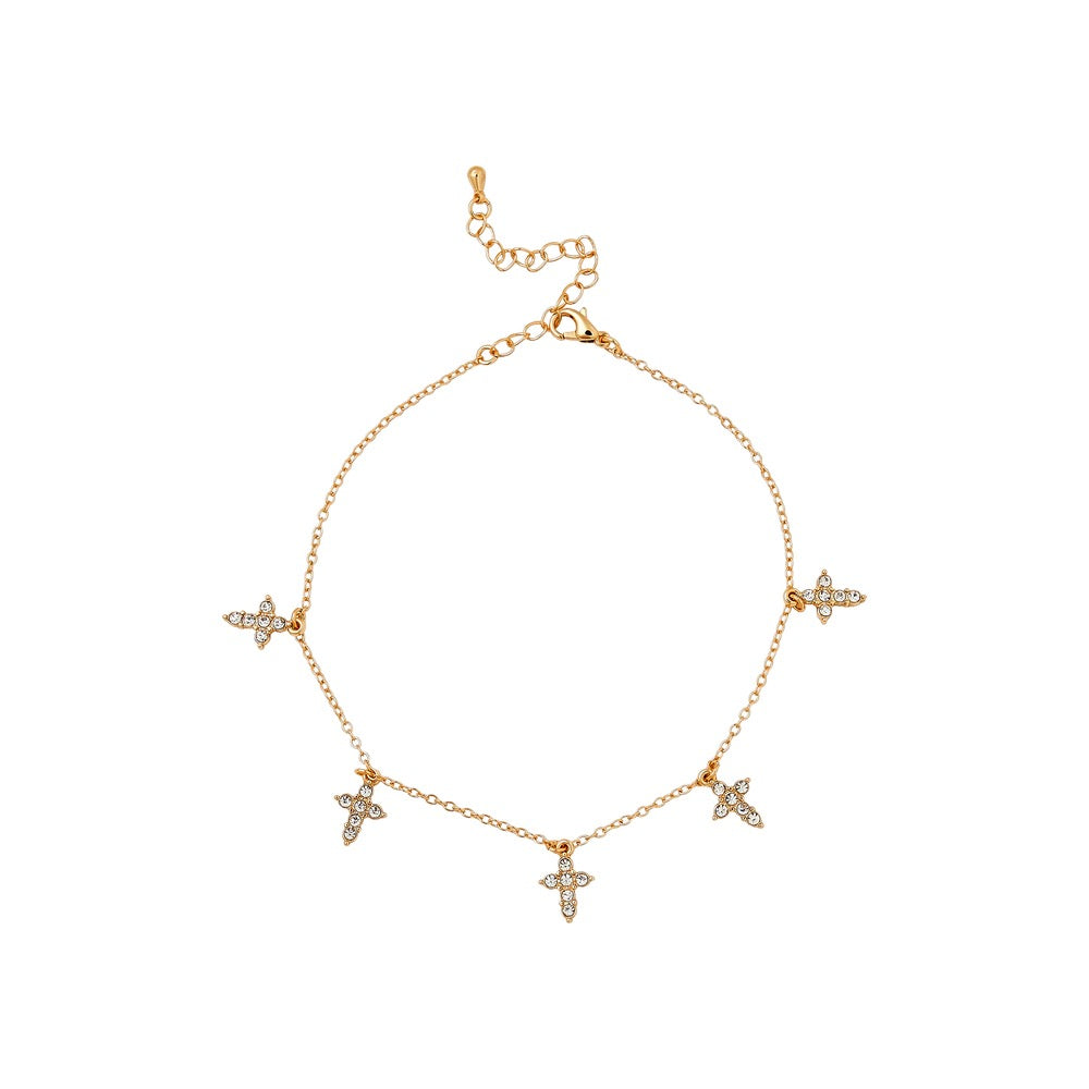 RED Glam Fashion Anklet - Stone Cross