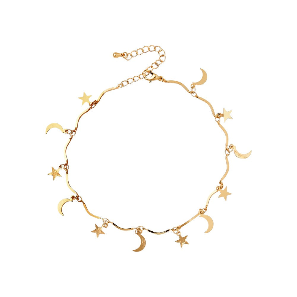 RED Gold Fashion Anklet - Charm Moon and Star