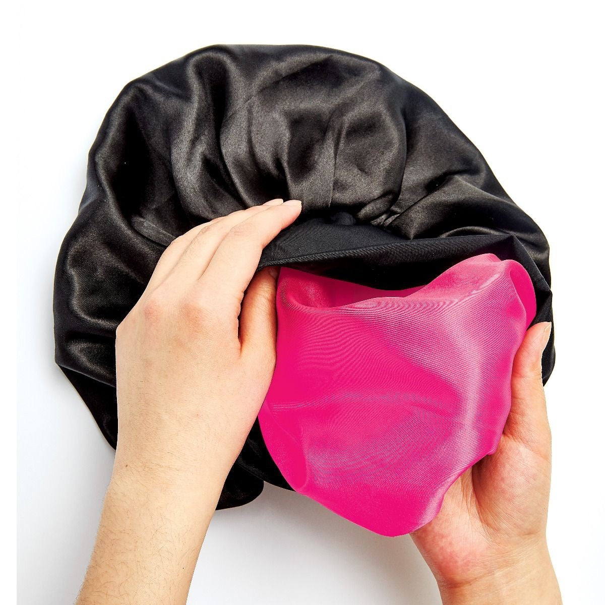 RED Silky Satin Double Wear Cap Black & Pink X Large