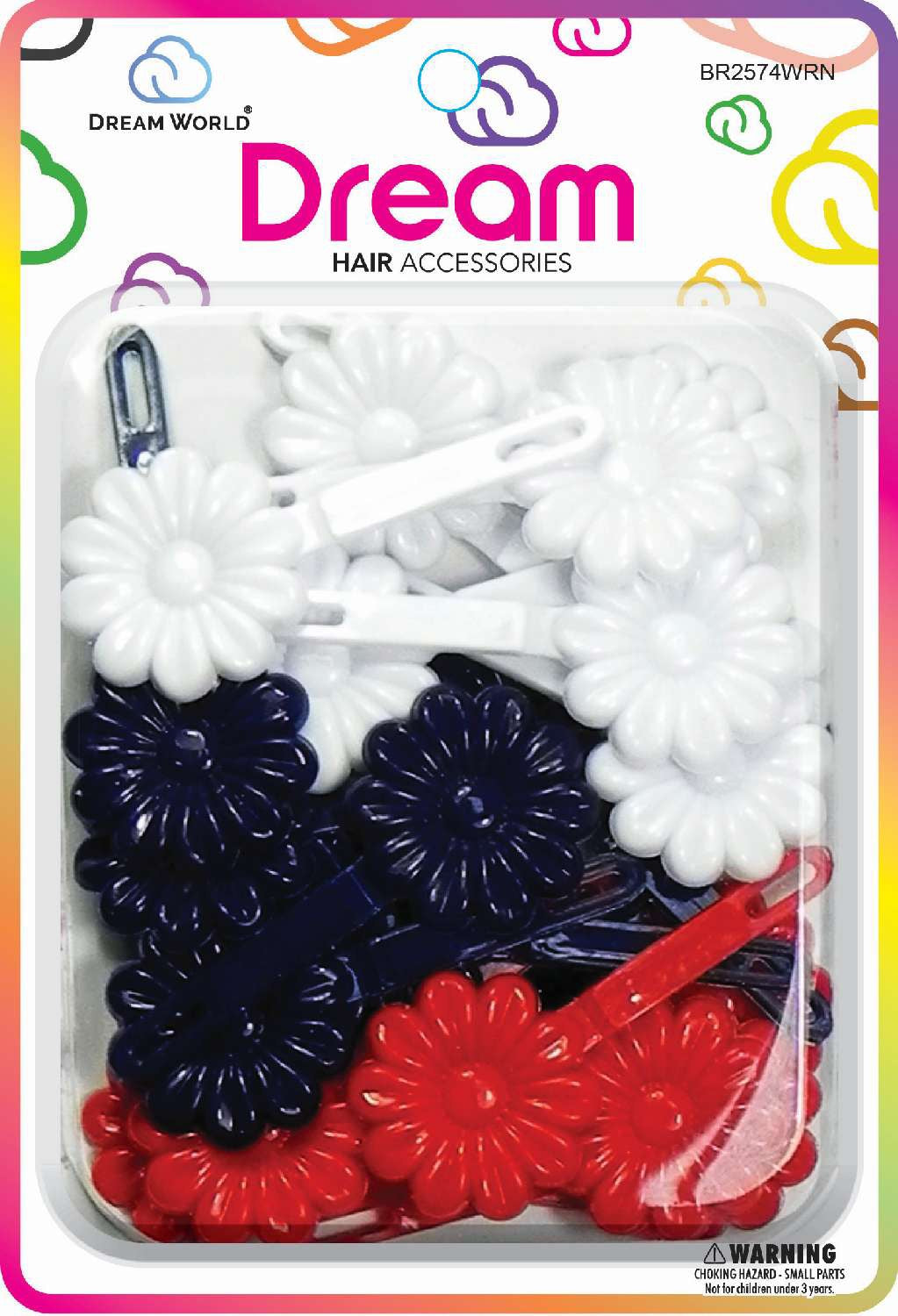DREAM BARRETTES #74 DAISY 12PC WHITE, RED, AND NAVY