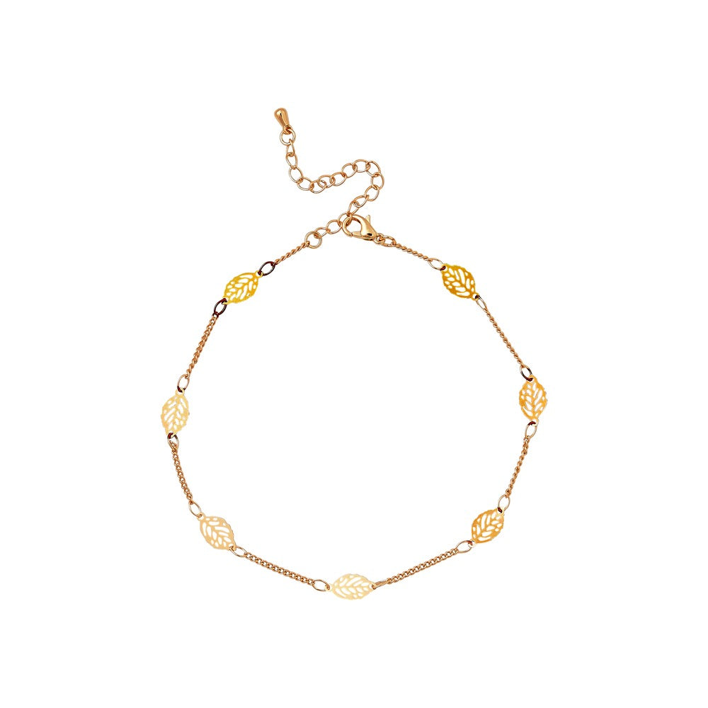 RED Gold Fashion Anklet - Leaf