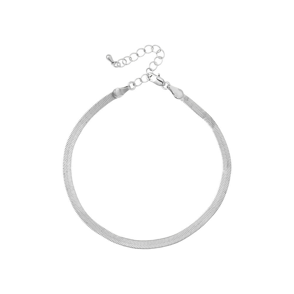 RED Arria White Gold Tone Fashion Anklet - Snake 4mm