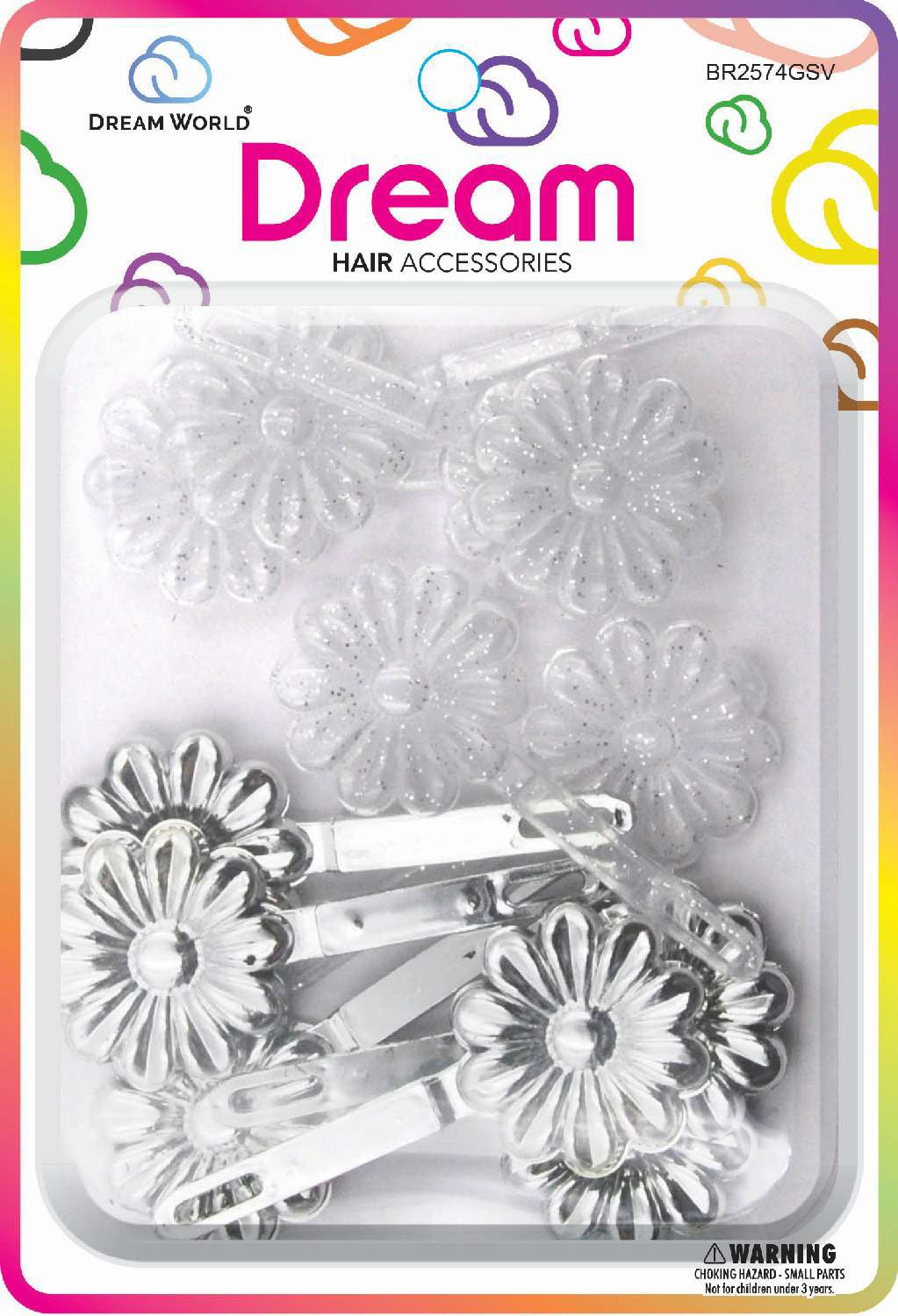 DREAM BARRETTES #74 DAISY 12PC GLITTER AND SILVER