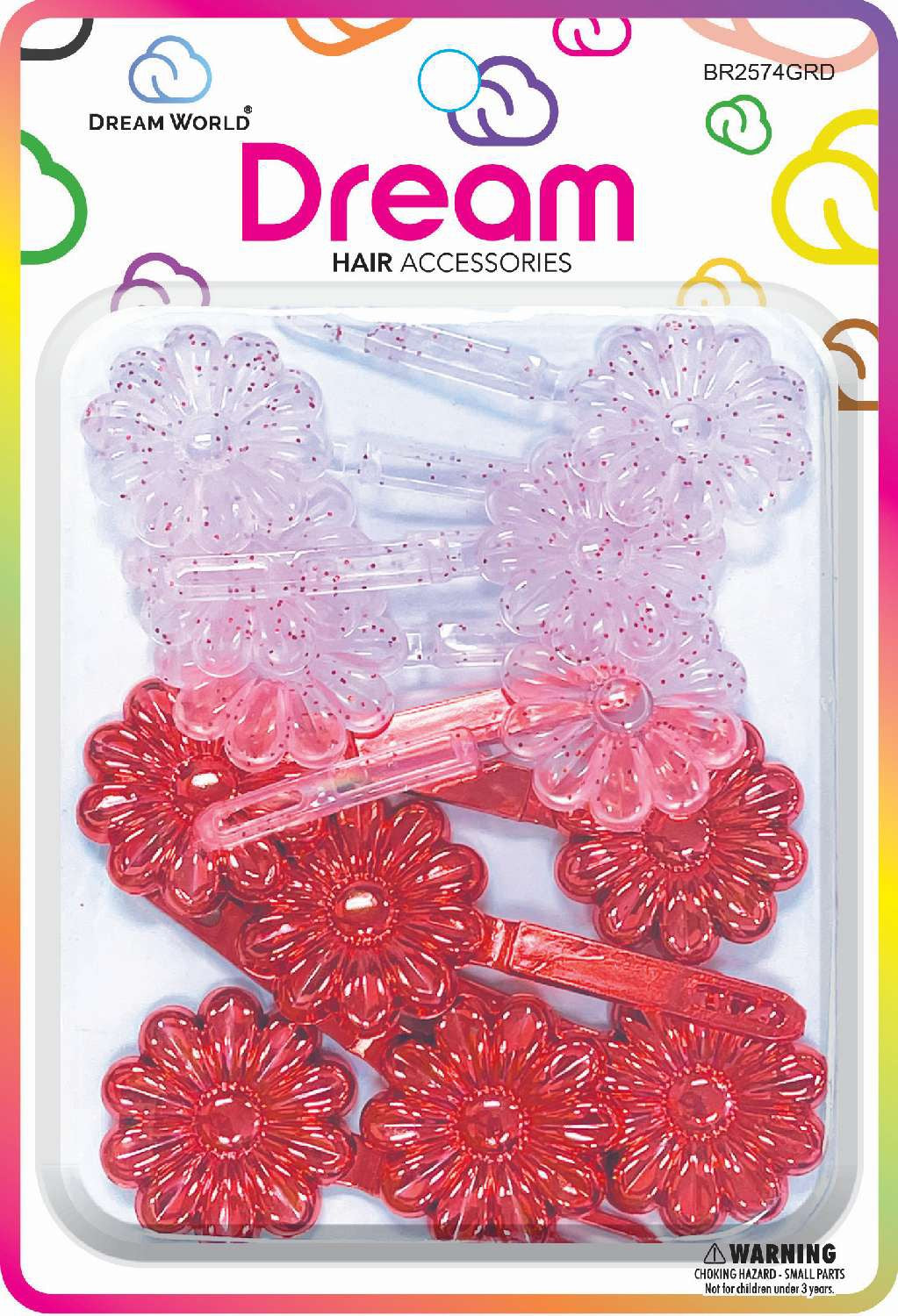 DREAM BARRETTES #74 DAISY 12PC GLITTER AND RED