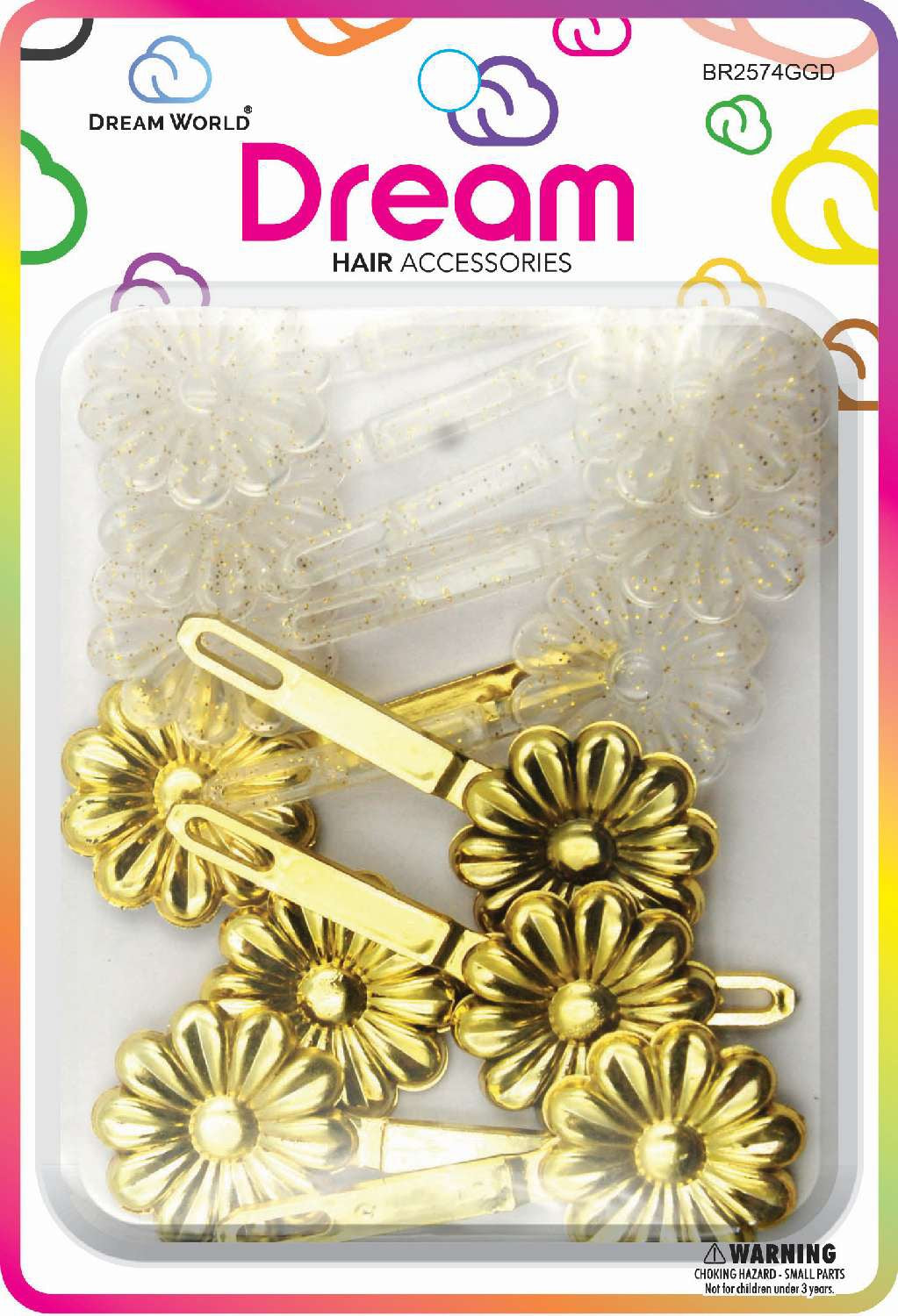 DREAM BARRETTES #74 DAISY 12PC GLITTER AND GOLD