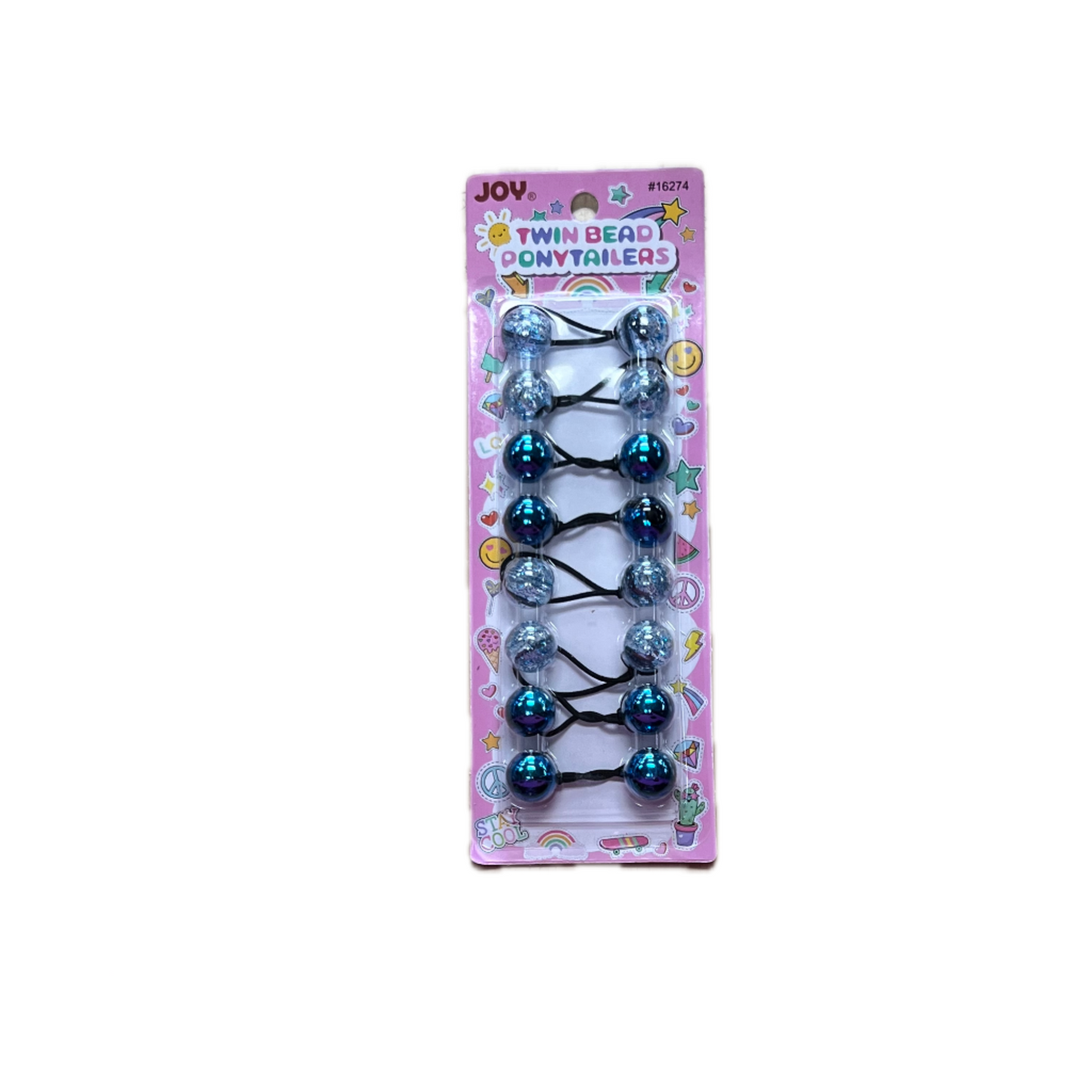 Joy Twin Beads Ponytailers Bobos 20mm 16274 Glitter Metallic Blue