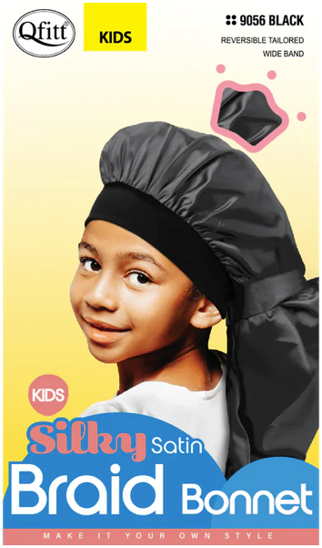 Qfitt Kids Silky Satin Braid Bonnet Black – Get Sassy Beauty Supply