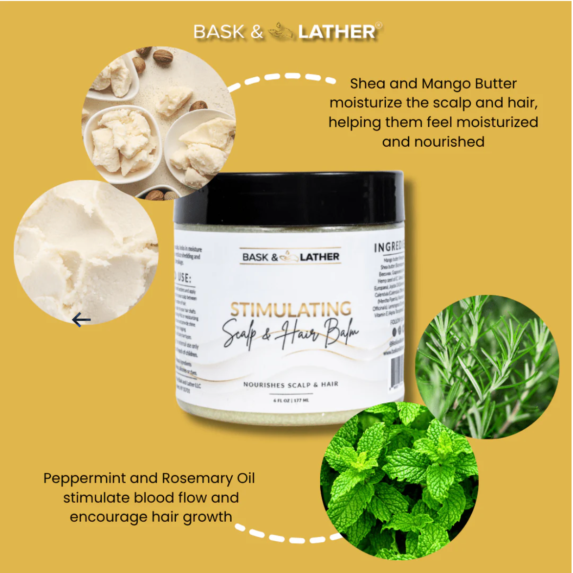 Bask & Lather Stimulating Scalp and Hair Balm 6 oz