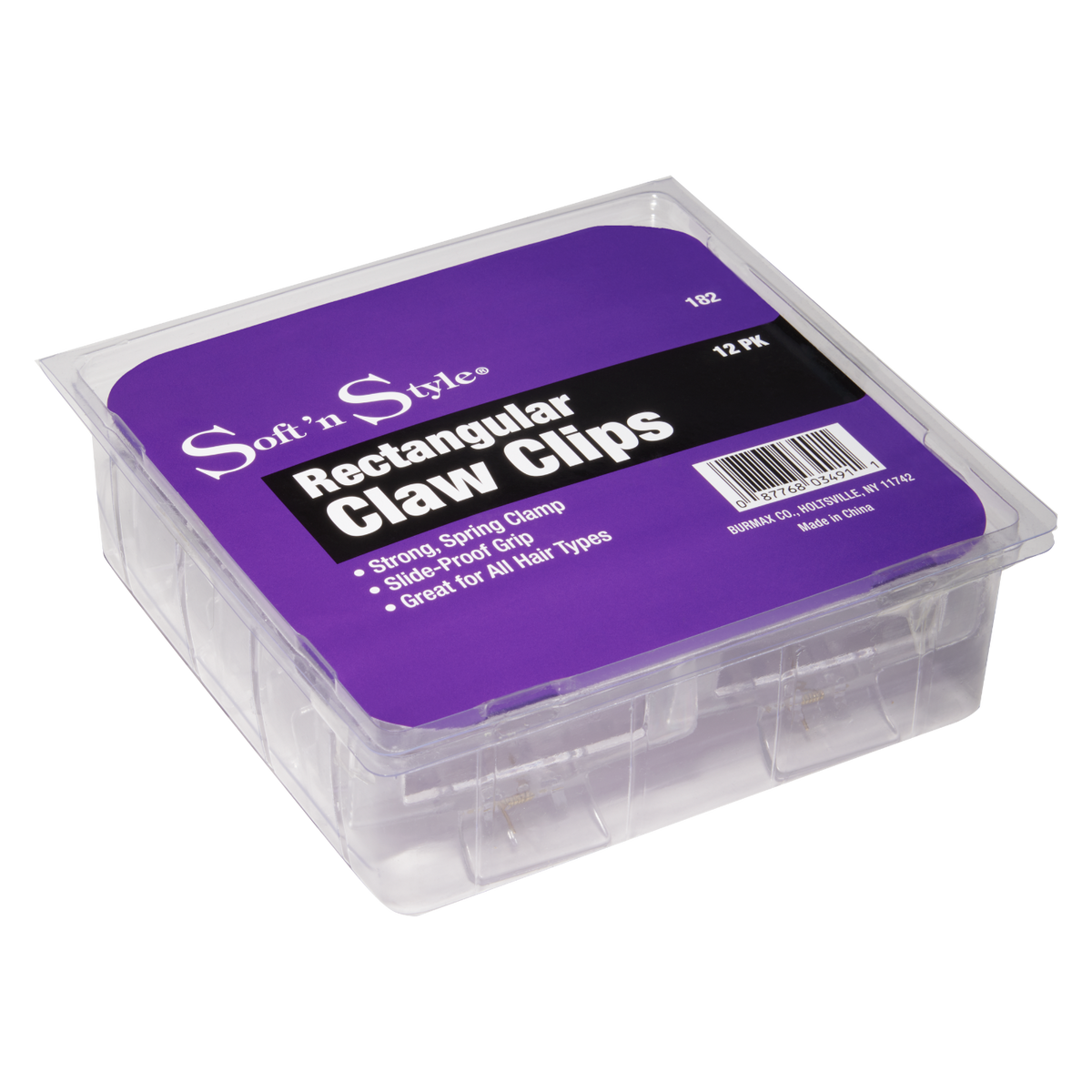 Soft n Style Claw Clips Rectangular - 12 Pack