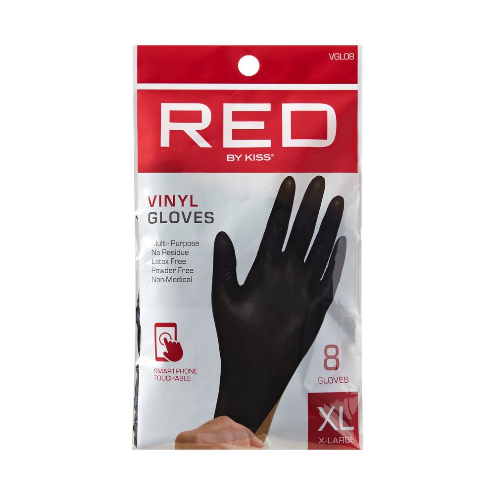 RED Black Vinyl Gloves 8 pcs- Black