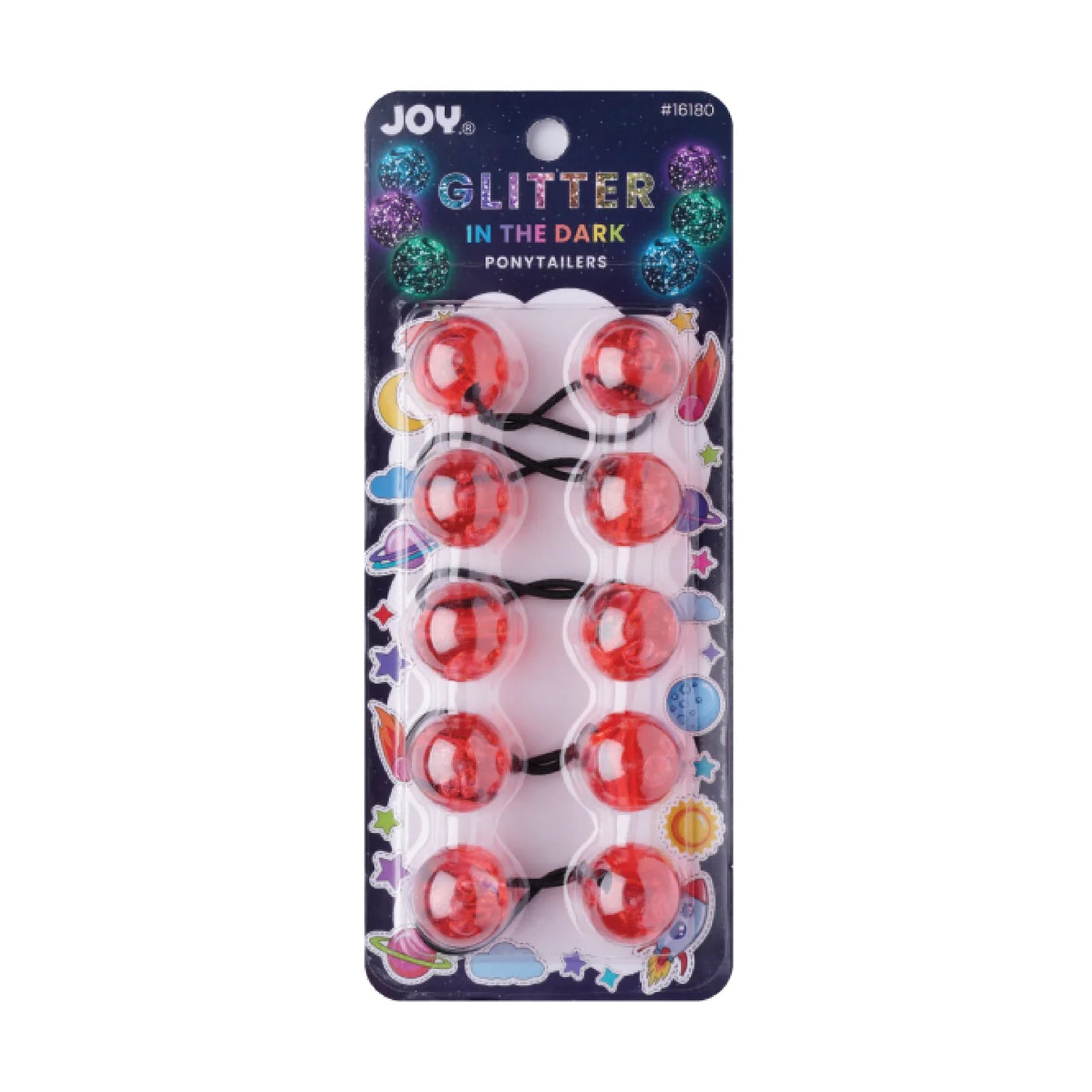 Joy Twin Beads Ponytailer 25mm 5ct Glitter Glow - Red