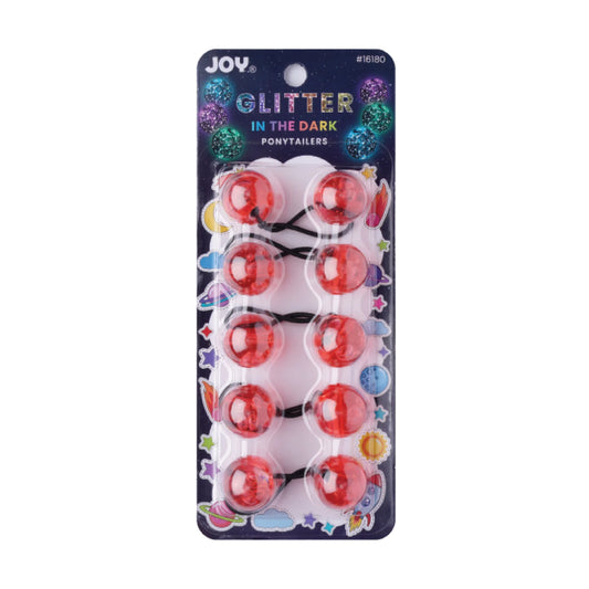 Joy Twin Beads Ponytailer 25mm 5ct Glitter Glow - Red