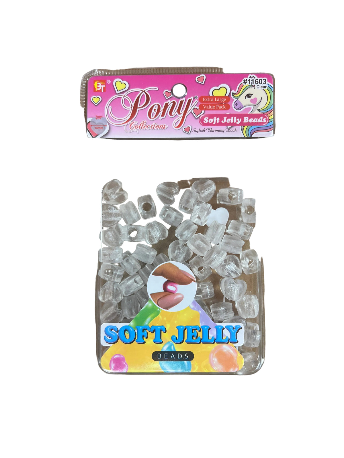 BT XL SOFT JELLY HEART BEAD VALUE PACK- CLEAR