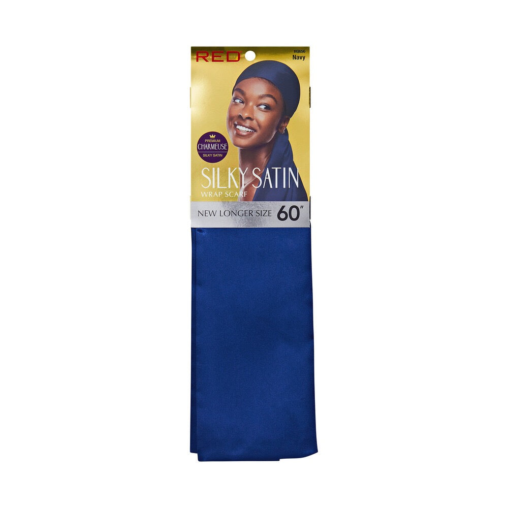 RED Woven Silky Satin Wrap Scarf - Navy