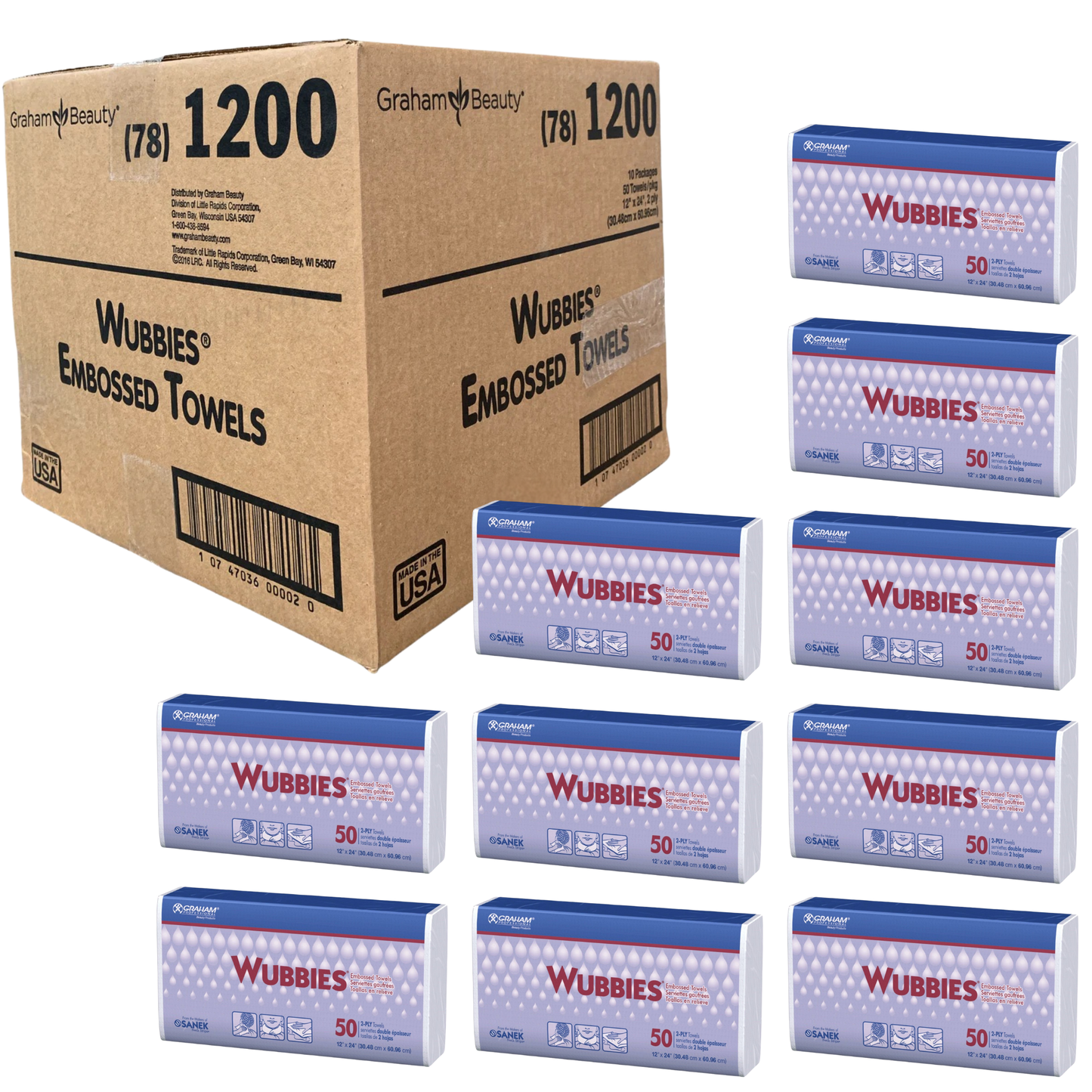 Wubbies Embossed Towels 1200 Case (10 Packs)