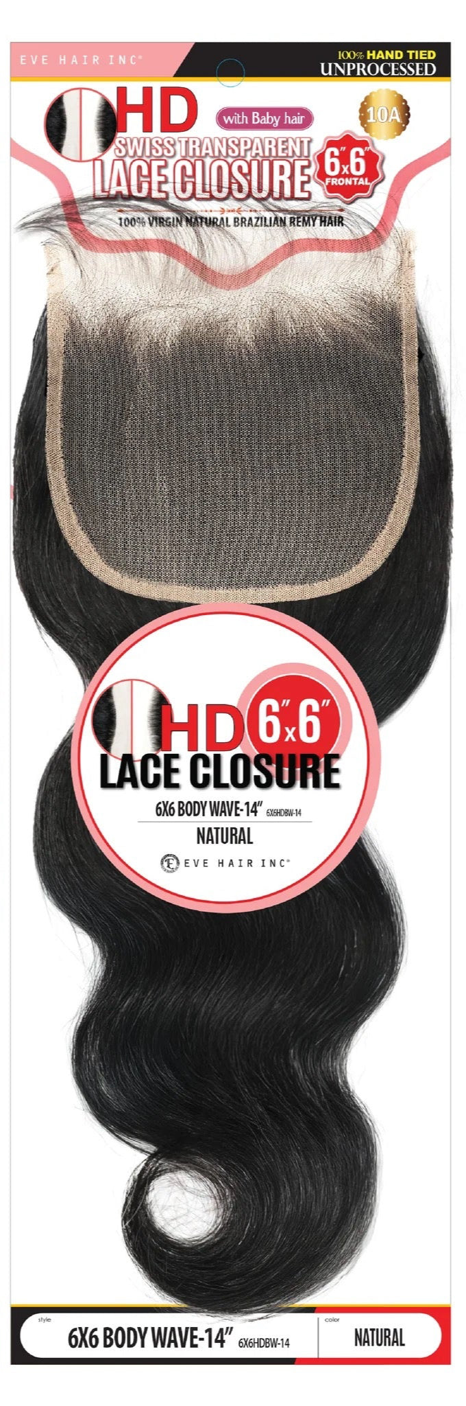 Eve HD Swiss Lace Closure 6X6 Body Wave