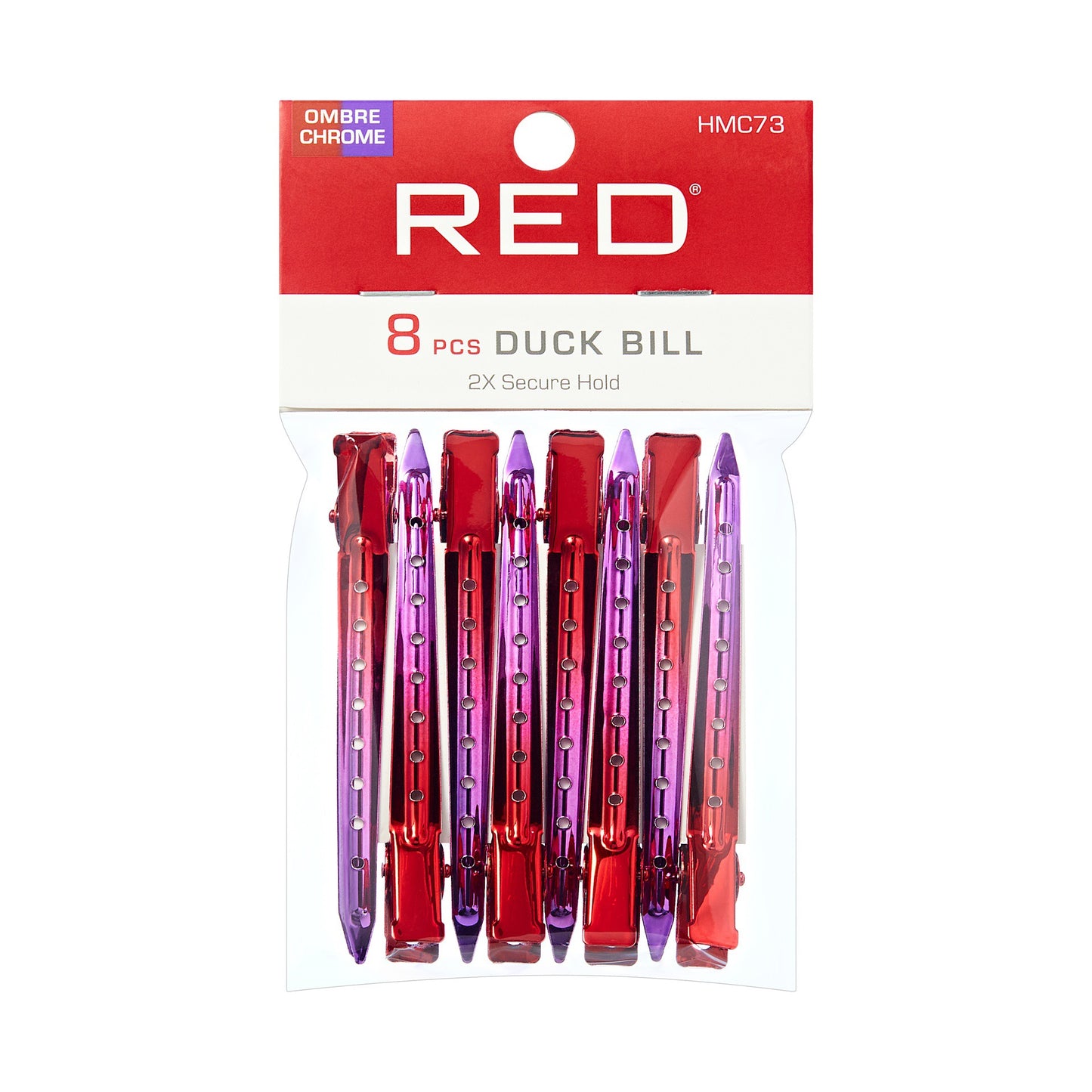 RED Duck Bill Clips 8 pcs Ombre Chrome