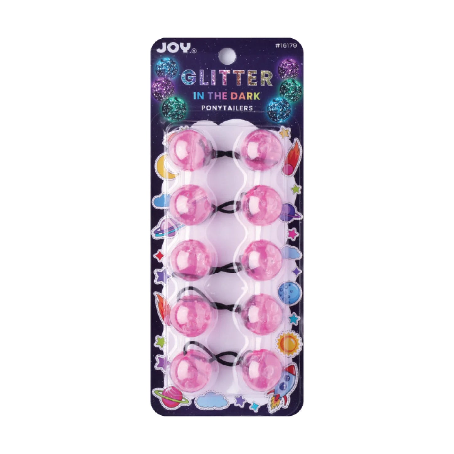 Joy Twin Beads Ponytailer 25mm 5ct Glitter Glow - Pink