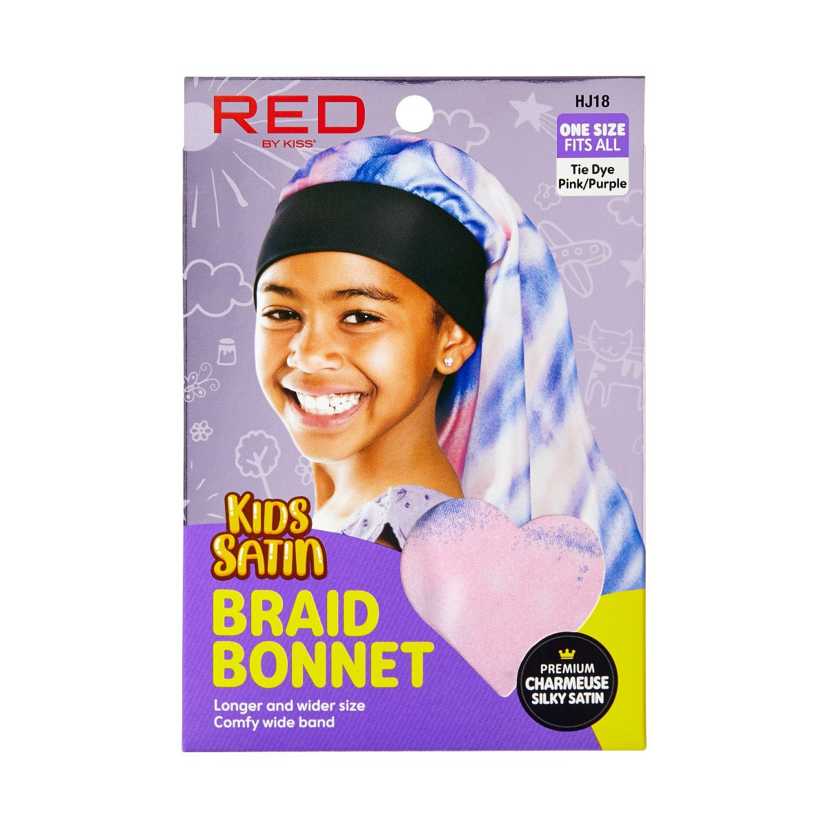 RED Kids Satin Braid Bonnet Tie Dye 2