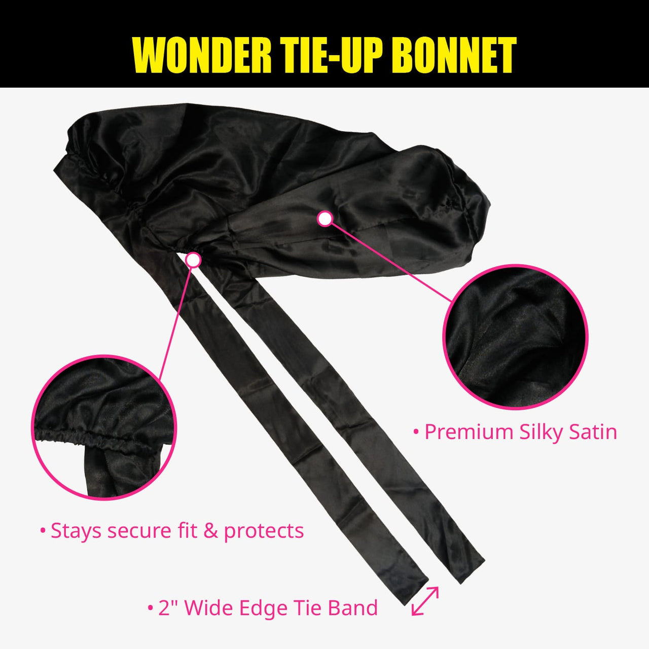 EBIN Wonder Tie-Up Bonnet Extra Long - Black