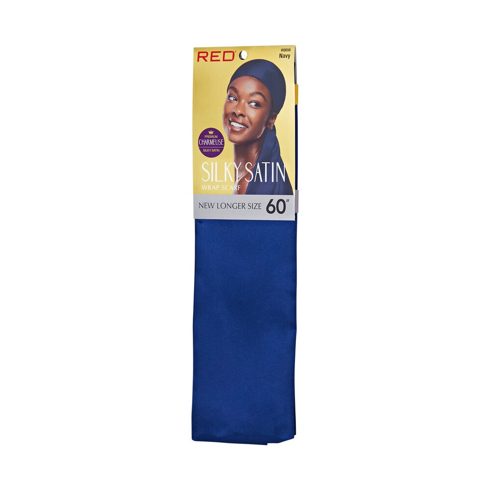 RED Woven Silky Satin Wrap Scarf - Navy