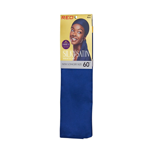 RED Woven Silky Satin Wrap Scarf - Navy
