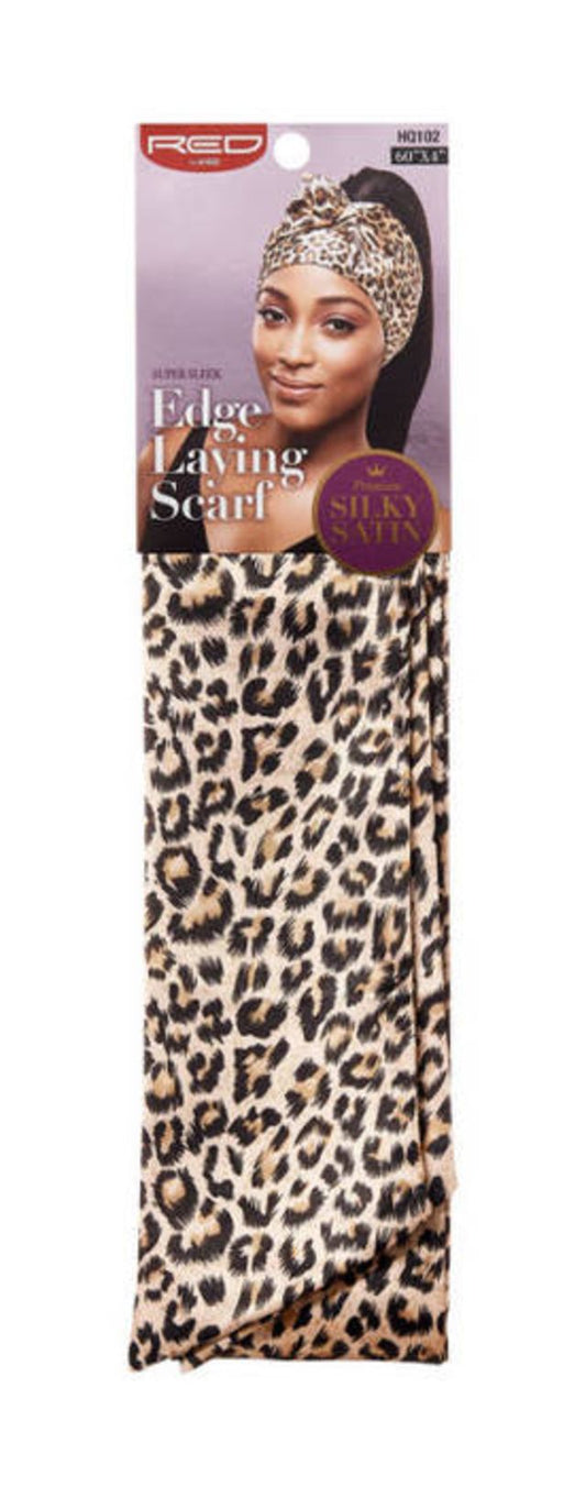 Red Silky Satin Edge Scarf Leopard