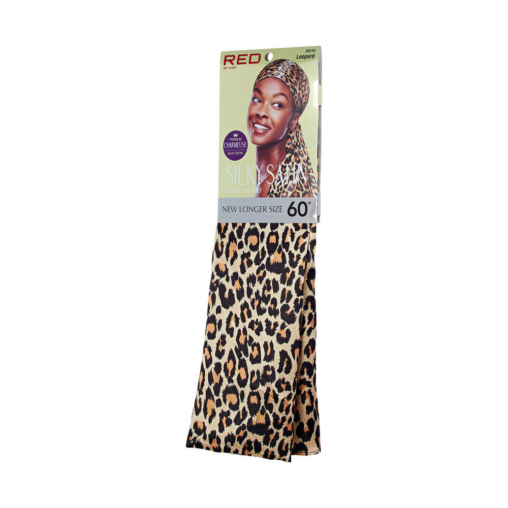 RED Woven Silky Satin Wrap Scarf - Leopard