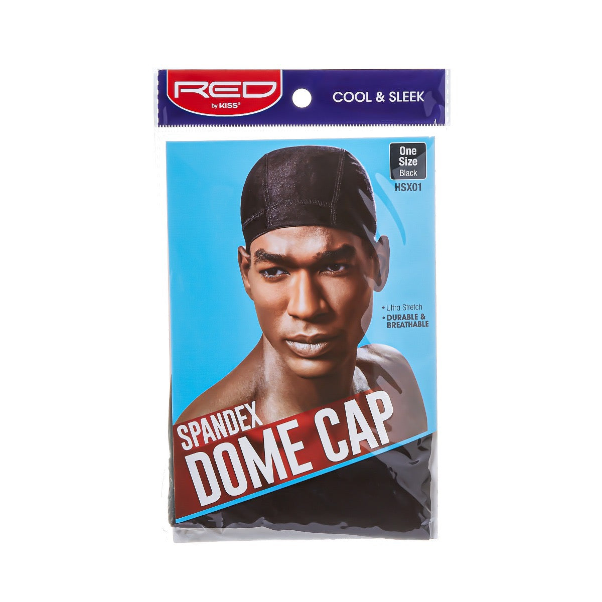 RED Men Spandex Dome Cap Black