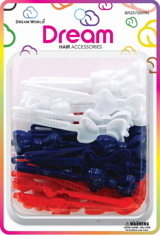 DREAM BARRETTES #70 CREAMY RIBBON 32PC WHITE, RED, AND NAVY